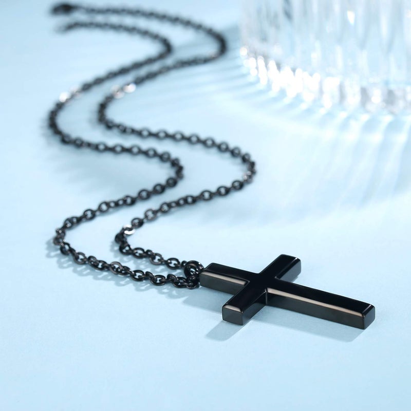 REVEMCN Simple Menâ€™s Stainless Steel Cross Pendant Chain Necklace for Men Women, 20-24 Inches Chain (20, Black Tone - Link Chain) - Image 4